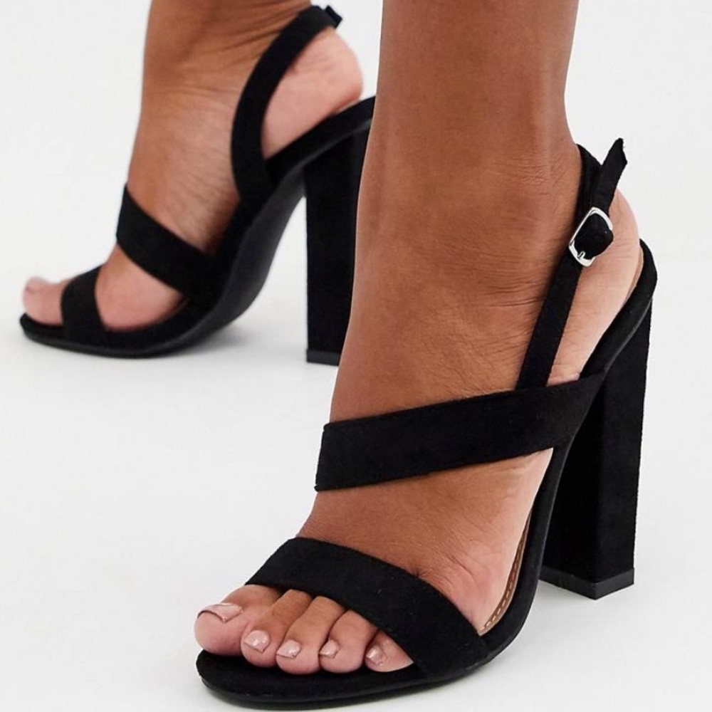 Never worn before black strappy heels